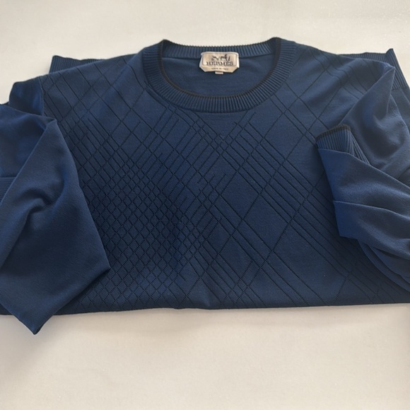 HERMES JEUX DE POINTS H EN BIAIS" CREWNECK SWEATER IN MARINE - Picture 3 of 5